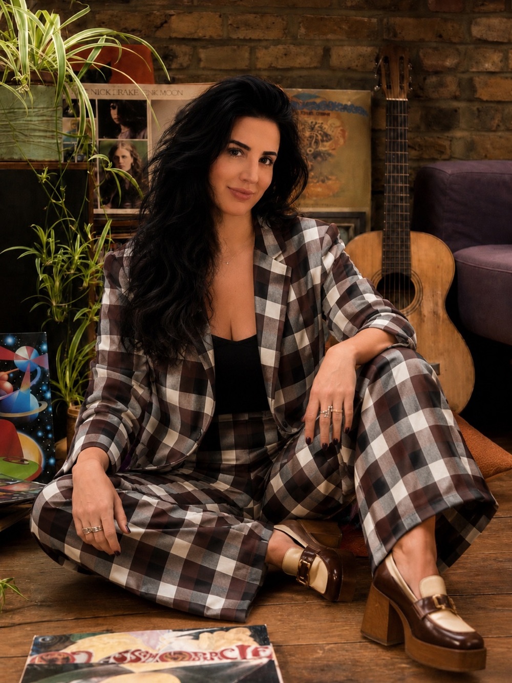 NWT Monki Plaid Matching Suit Set Blazer & Wide Leg Pants Size M